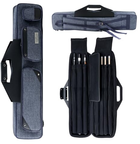 KONLLEN Pool Cue Case 3x4 Oxford Pool Stick Case Holds 3 Butts and 4 Shafts Billiard Sitck Large Capacity Carrying Cases with Multi-Pocket Pool Cue Accessories