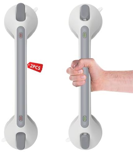 LORESJOY 2pcs 16in Poignée de Baignoire, Poignée pour Salle, Barres d‘appui de Salle, Poignée de Douche, Poignée de Bain pour Personnes Âgées, Sans Perçage, pour Baignoire, Douche, Enfants et Seniors