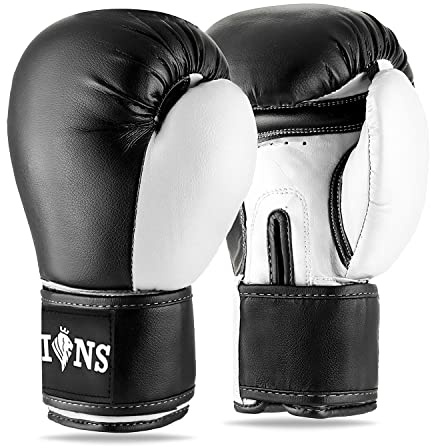 Lions Kids Boxing Gloves - 4oz 6oz 8oz Sparring Martial Arts Punch Bag Training Mitts (Injection-White, 6OZ)
