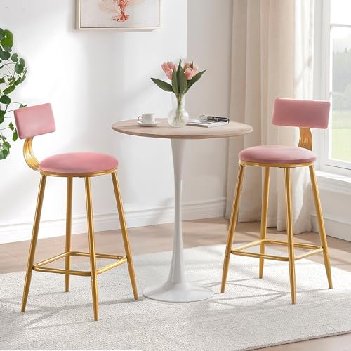 SHOCOKO Samt Barhocker, 24/29 Rosa Counter Höhe Barhocker mit Rücken (Barhocker Satz von 2)