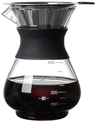 PIQIUQIU Pour Over Kaffeemaschine 400ml, Glaskaffeemaschine Handtropf-Kaffeemaschine Kaffee-Tropfmaschine Manueller mit Edelstahlfilter