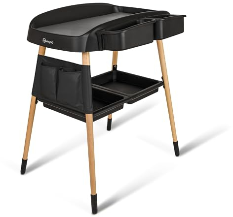 babyGO ChangMe moderner Wickeltisch aus Buchenholz - Perfekte Babyzimmer Ausstattung für bequemen Windelwechsel - Schwarz