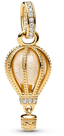 PANDORA Moments Funkelnder Klarer Heißluftballon Charm-Anhänger aus Sterling Silber mit vergoldeter Metalllegierung, Kompatibel ME und Moments Armbändern, 769434C01