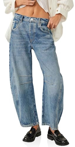 Imily Bela Jeans da donna, stile boyfriend, vintage, gamba larga, pantaloni alla caviglia Mid Rise Barrel-Denim (più taglie fino a 4XL) Femminile Jeans, Blu, W27