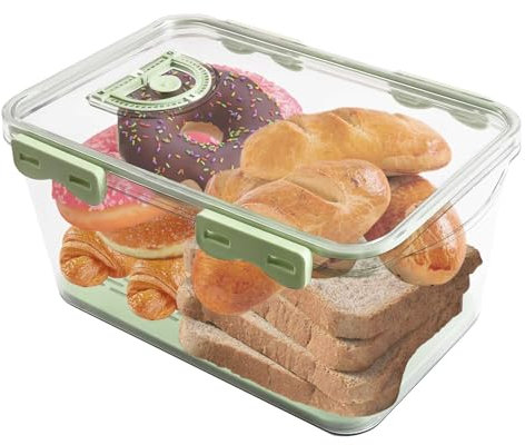 Bread Bin, Transparent Airtight Bread Bins, Time Recording Bread Box with Lid, Bread Box Storage Tin for Homemade Bread, Toast, Bagel, Donut and Cookies (Light green)