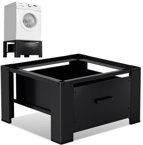 Meuble bas universel pour machine à laver, avec tiroir, 62 x 54 x 32 cm, socle pour machine à laver et sèche-linge, revêtement en caoutchouc réduisant le bruit, idéal pour machine à laver, sèche-linge