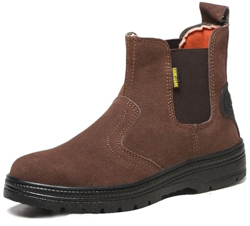 GUBANGDUN Steel Toe Work Boots for Men Slip-on Welding Work Shoes Brown 8.5