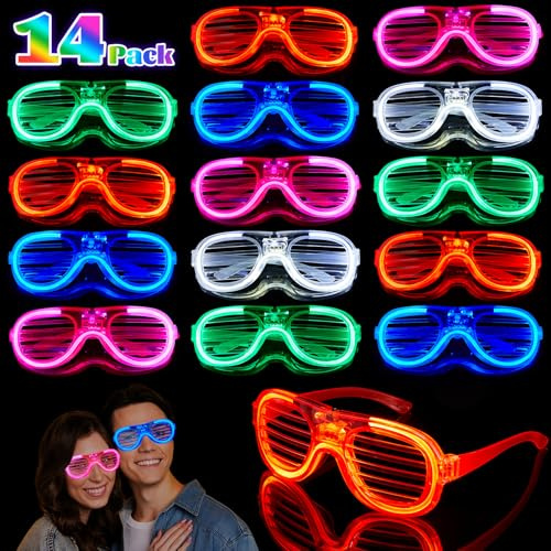 Makorobi 14Pcs LED Glasses Light up Party Glasses in 5 Colour Light up Glasses for Birthday Graduation Concert Glow in the Dark Party Supplies for Neon Party Decorations