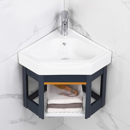 Lavabo In Ceramica Ad Angolo,Lavandini Ad Angolo Per Bagno,Lavabo Ad Angolo Con Troppopieno,Design Salvaspazio,Lavabo Da Bagno Piccolo Per Bagno Lavabo Ad Angolo,Mobiletto Lavabo Bagno Angolare(Blue,1