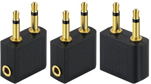 poeland Adattatore per aeroplano, adattatore aereo per sistemi in-flight Media 3,5 mm, jack stereo placcato oro (confezione da 3)
