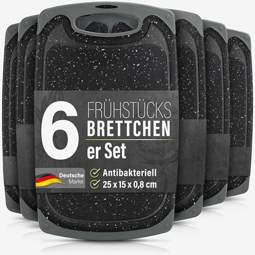 6er Set Frühstücksbrettchen Kunststoff - Brettchen Spülmaschinenfest - Brotbretter Stullenbretter Frühstücksbretter, grau/anthrazit