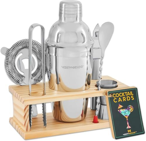 Ensemble de 10 outils de barman en acajou - Kit de barman parfait pour la maison et le shaker à cocktails Martini pour une expérience de mixage parfaite - Cadeau de pendaison de crémaillère amusant