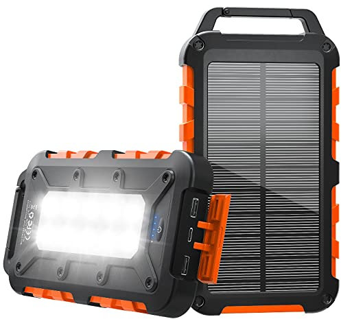 Banco de energía solar de 26800 mAh, cargador solar portátil PD 15 W, USB C, banco de energía impermeable para exteriores, con luz LED y 3 salidas, cargador de batería para smartphones, tabletas y más