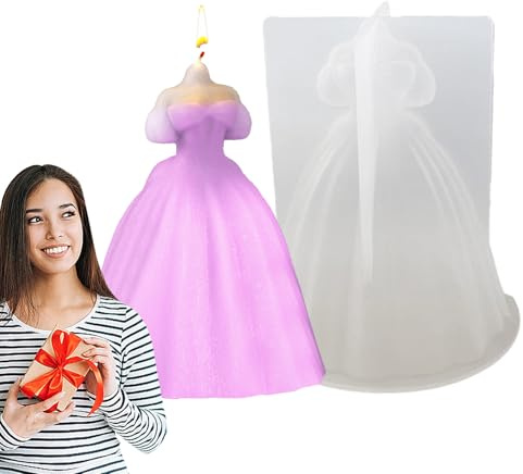 Stampo per candele in gonna 3D - Stampo in silicone per principessa per matrimonio, per cera, resina, gesso | Stampo per produzione di candele fai da te, Stampo elegante per torta per doccia nuziale