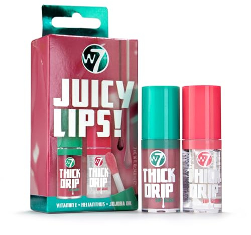 W7 Juicy Lips! Thick Drip Lip Gloss Duo Set - Too Close & In The Clear - Hydrating Glossy Lip Glosses