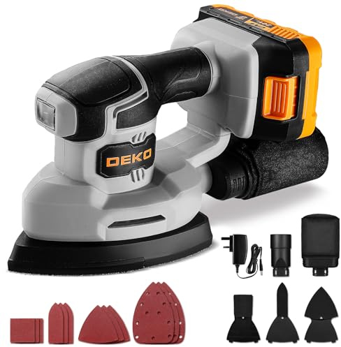 Cordless Detail Sander: DEKOPRO 20V Sander with Dust Collector, 13000RPM with 15 Sandpapers, Battery and Charger Included, Ideal for Sanding Machine in Tight Spaces and Home Decoration Projects