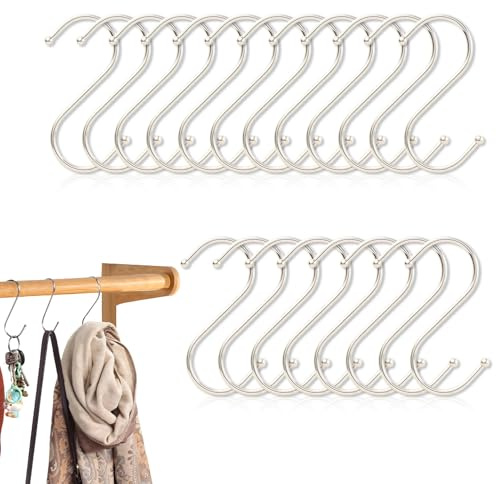 Wcawnlt Lot de 20 Crochet S Acier Inoxydable, Crochet Cuisine Crochets en Forme de S pour Suspension et Organisation, Taile 6,5 cm, Idéal pour Cuisine, Salle de Bain, Bureau et Jardin (Argent) ﻿