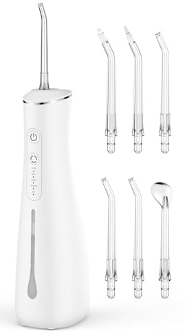 Water Flosser for Teeth Cordless Rechargeable with 4 Jet Tips 300ML Water Tank IPX7 Waterproof for Travel Home (White)