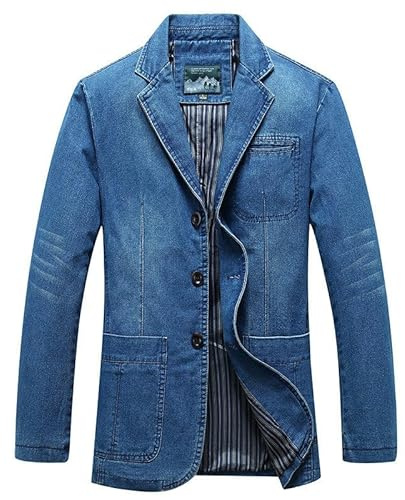 Mens Casual Denim Blazer Jacket Classic Fit Sport Coat Suit Jakcets