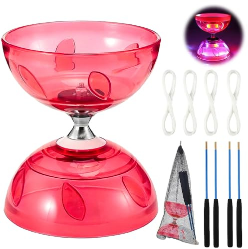 SKIKHN LED Diabolo frilöpare med kullager, 3 lager diabolo med pinnar och sladd, jonglerings-set för nybörjare, med 2 par handpinnar + 4 reservsnöre, för inomhus- och utomhusbruk (röd)