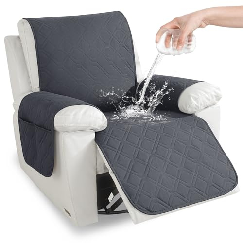 YSTELLAA Housse De Fauteuil Relax Étanche, 1 Place, Gris Foncé | Housse De Fauteuil Inclinable, Antidérapant Avec Poches Latérales, Housse Pour Fauteuil Relax Electrique Lavable