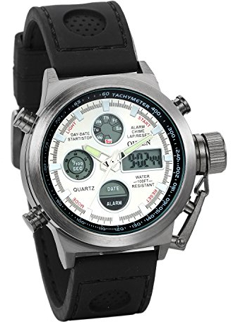 JewelryWe Uhren Herren Silikon Multifunktionsuhr: Analog Digital Zwei Zeitzone Armbanduhr Männer Schwarz Uhr mit Leuchtzeiger LED-Beleuchtung Alarm Stoppuhr Chronograph Glockenspiel Datum Tag Kalender