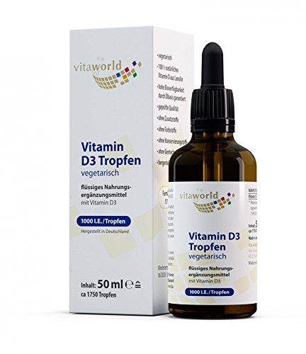 Vita World Vitamin D3 Drops 1,000 I.E. (50 ml) from Lanolin high bioavailability Oil Base Made in Germany