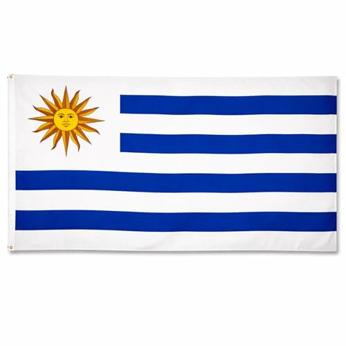 Uruguay Flag 5ft x 3ft with Brass Eyelets – Polyester Uruguayan Flag Banner for Football Matches, Fan Zones, Home & Garden Display