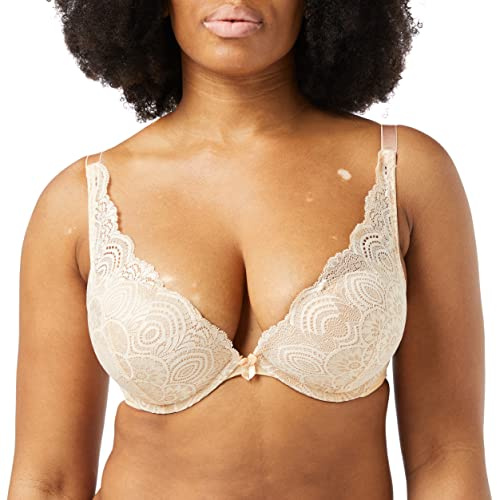 Wonderbra Damen Cleavage Triangle BH aus schimmernder Spitze mit natürlichem Push-Up Effekt , Triangle Bracreamy pearl, 85 E