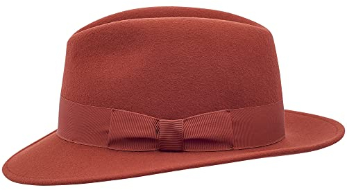Sterkowski Holden | 100% Wollfilzhut für Damen und Herren | Fedora Hut Herren FilzHut Herren Outdoor Hut Herren Mafia Hut Gangster Hut Fedora Hut Damen Damenhüte Elegant Rostig Rot 60 cm Rostig Rot