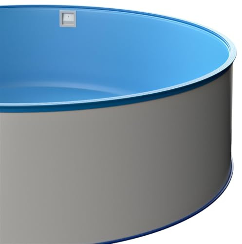 POWERHAUS24 Piscine ronde à paroi en acier Ø 8,00 x 1,20 m, paroi en acier 0,6 mm, avec rails de sol et main courante, housse intérieure de 0,6 mm en bleu, qualité supérieure, fabriquée en Europe
