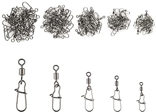 Delsen 100 Stück Angelwirbel Wirbel Angeln Snap rostfreie Tönnchenwirbel mit Kugellagerwirbel Angelschnur Haken Connectors 3# 5# 7# 10# 12#