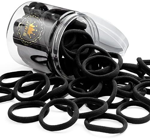 JIRIS 50Pcs Black Hair Ties for Women Girls,Cotton Seamless Hair Ties, Soft Ponytail Holders,No Crease No Damage Elastics Hair Bands with Box for Thick Heavy and Curly Hair (Black)