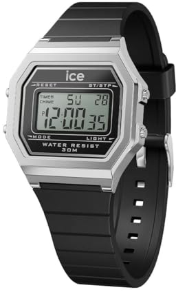 Ice-Watch - ICE digit retro Black silver - Schwarze Damenuhr mit Plastikarmband - 022063 (Small)