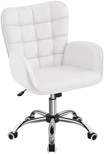 Yaheetech Silla de Oficina Ergonómica Reclinable con Ruedas Giratorias de 360° Silla de Ordenador Ajustable con Asiento Acolchado Silla de Escritorio con Función de Balanceo Carga 136 KG Blanco