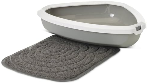 Sparpack Katzentoilette Ecktoilette Schalentoilette mit Rand grau-Weiss inkl. Streumatte