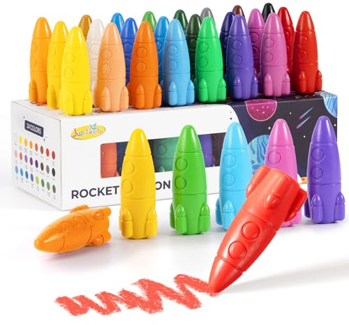 JUPITEARTH Crayones de 24 colores para niños pequeños, crayones lavables no tóxicos, regalos para colorear fáciles de sostener y suministros de arte sin desorden para manos pequeñas