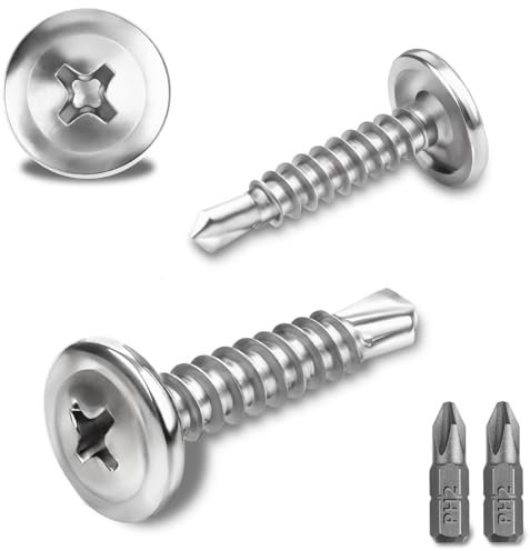 150 tornillos autorroscantes de acero inoxidable 410, 4,2 x 19 mm, tornillos autorroscantes, para tornillos de metal, tornillos de perforación avellanados con 2 puntas (plata)