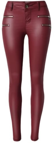 RSBFK - Pantaloni da donna in pelle sintetica PU, per ciclismo, adatti, leggings elasticizzati, Rosso, 76