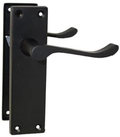 Matt Black Scroll Door Handle Set - Victorian Style Internal & External Lever Door Handles with Backplate 150mm x 42mm