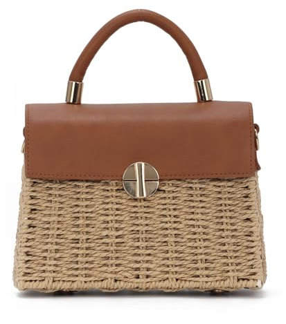 EVEOUT Strohtasche Damen Sommer Chic Weidengeflecht Korb Handtasche mit Schulterriemen Boho Gewebte Rattan Umhängetasche Tragetasche Strandtasche