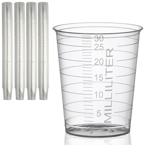 HaseMed medicinmugg 30 ml, graderad, plastkopp för medicin, laboratorium, prover och hushåll, hygienisk och mångsidig, 80 stycken i set (transparent)