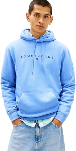 Tommy Jeans TJM Reg Linear Logo Hoodie Ext Dm0Dm20746 Sweat à Capuche, Blue (Light Horizon Blue), L Homme
