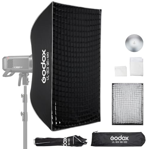 Godox Ombrello Softbox 90 cm x 120 cm con diffusore a griglia Installazione rapida Bowens Mount Softbox compatto per fotografia Softbox per riprese fotografiche Luce continua flash stroboscopico
