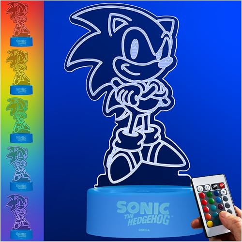 Get Trend SONIC THE HEDGEHOG LED Luce Notturna, Lampada da Comodino con Luminosità Regolabile, USB Alimentato a Batteria, 16 Colori e 4 Modalità (Multi Sonic)