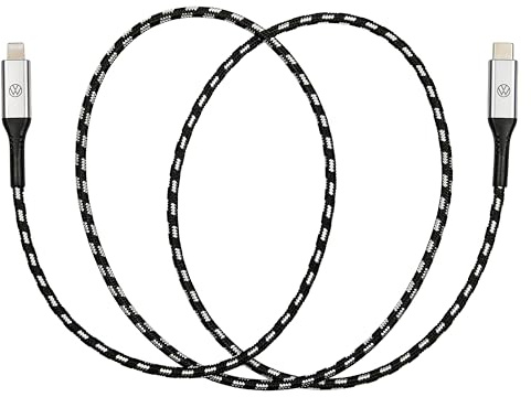 Volkswagen 000051446CC Premium - Cavo USB-C a Lightning, 100 cm, con logo VW illuminato, colore: Nero/Argento