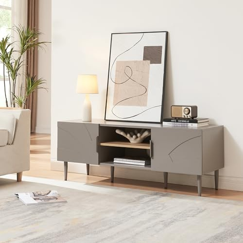 [en.casa] Mobile TV con Ante e Scomparti Aperti Mobile Contenitore Porta Televisore Armadio Basso da Archivio Stand TV e Centri Multimediali 120x40x45 cm Grigio