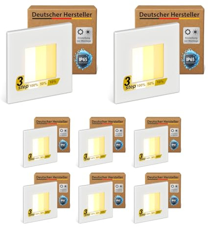 ledscom.de - Luminaire d'escalier/encastré mural FEMA à 8 LED pour l'intérieur et l'extérieur, de forme carrée, 80 x 80 mm, blanc chaud