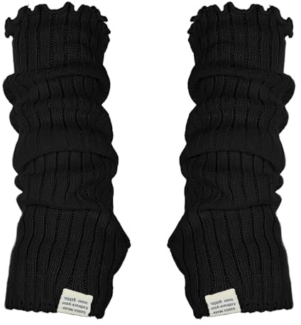 Schwarze Armstulpen Damen Baumwolle Lange Fingerless Gloves Weiche Arm Warmers Winter Arm Sleeve Armwärmer Gestrickte Arm-Stulpen Fingerlose Handschuhe Hand Warmers für Damen Mädchen (Baumwolle)
