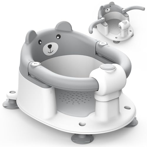 DESPOINA Siège de Bain pour Bébé 6 Mois, Antidérapante Siège de Bain Bébé, avec 4 Ventouses et Coussin, Baby Siège Bain Ergonomique, Portable et Sûre, pour Cadeau Nouveau-Né (Gris)